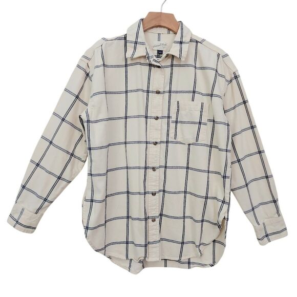 Universal Thread Shirt Womens Small Beige Oversized Fit Check Long Sleeve Cotton - Picture 1 of 12